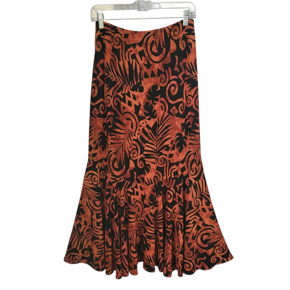 Coldwater Creek No Iron Midi Skirt Sz S Black Rust Flounce Hem Fairy Grunge Y2K - Picture 4 of 10